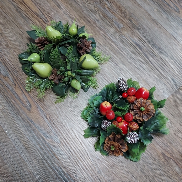 MCM Christmas Plastic Candle Ring Nuts & Fruit Wreath Greenery Lot of 2 - Picture 1 of 6